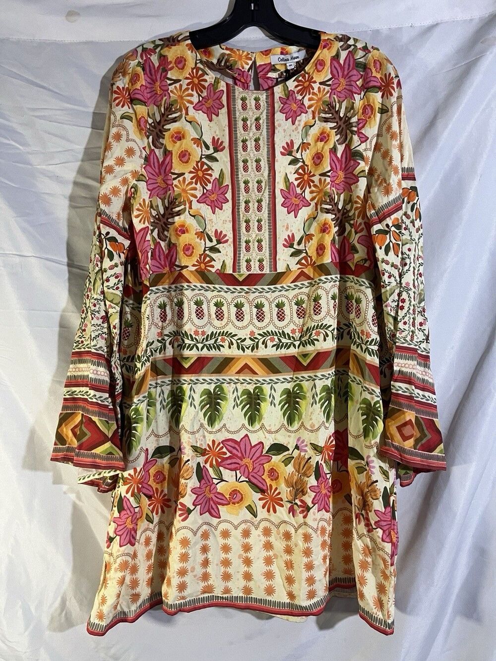 Celina Moon Floral Whimsical Bell Sleeve Dress M Anthro Boho Vacay Tropic NWT